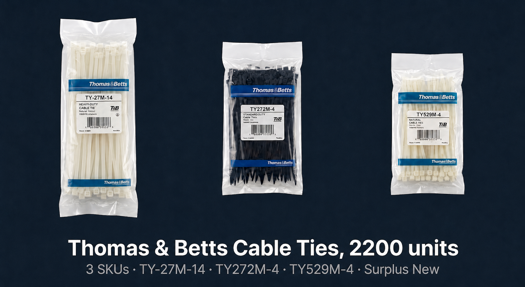 Thomas & Betts Nylon Cable Ties, 2200 Units, TY-27M-14 TY272M-4 TY529M-4