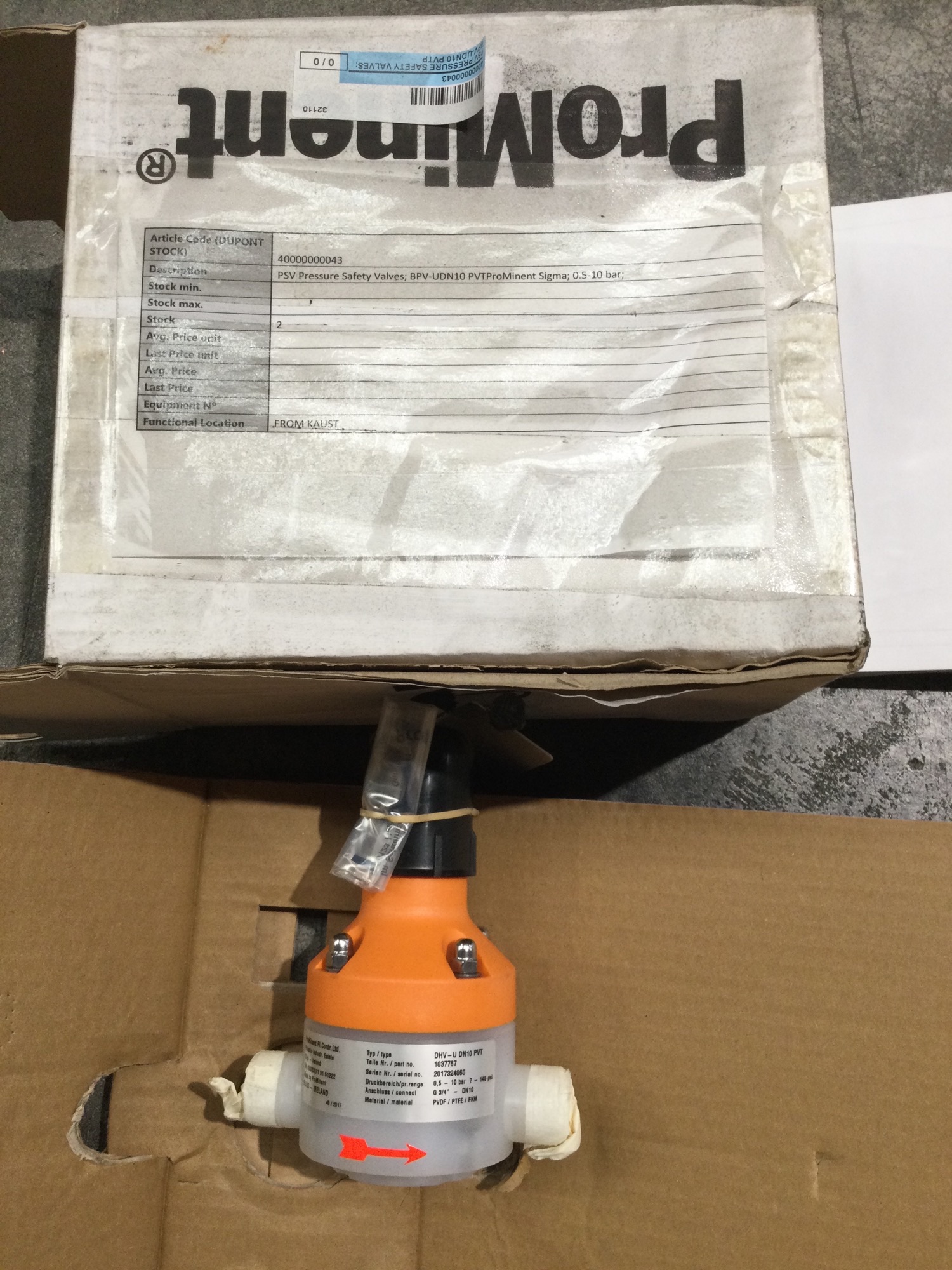 PRESSURE SAFETY VALVE BPV-UDN10 PVT 0.5-10 bar ProMinent Sigma